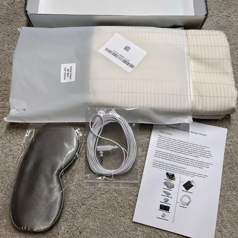 NEW LiveGrounded Premium Fitted Earthing Bed Sheet Queen Organic Cotton & Silver